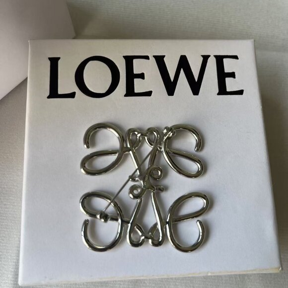 Loewe Anagram Silver Tone Brooch